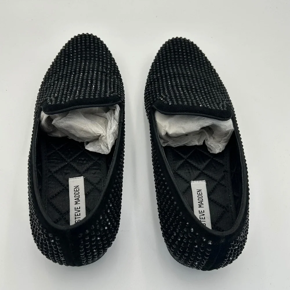 Steve Madden Black Rhinestone Loafers Mens 12 Caviarr Dress Shoes Formal Comfort